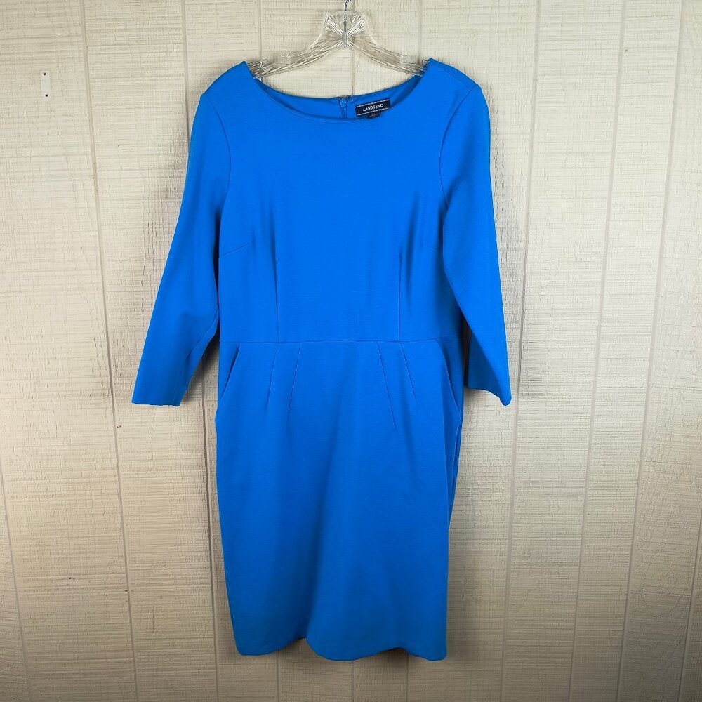 Lands' End Ponte Knit Sheath Dress Fitted Knee Length French Blue